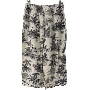 Angel Pie Womens Tropical Palm Tree Print Linen Ruffle Hem Cropped Pants White M